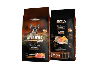 Atlantic Pet Skin & Coat Medium & Large pienso sin cereales con 55 % de salmón para perros adultos de razas medianas y grandes, formatos 2 y 12 kg
