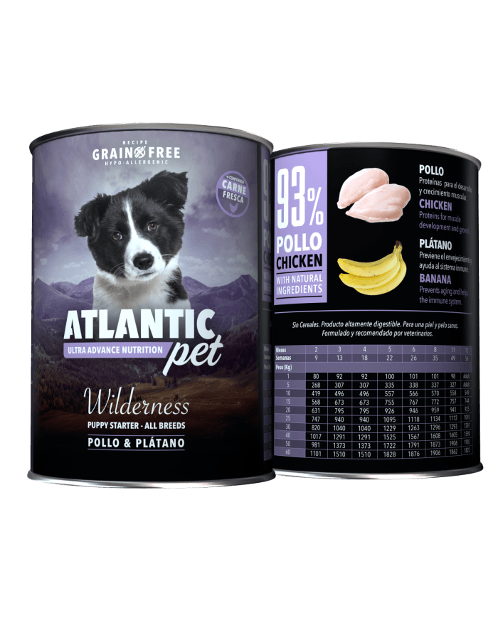 Atlantic Pet Wilderness Puppy comida húmeda Grain Free para cachorros con 93 % de pollo fresco