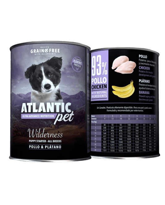 Atlantic Pet Wilderness Puppy comida húmeda Grain Free para cachorros con 93 % de pollo fresco