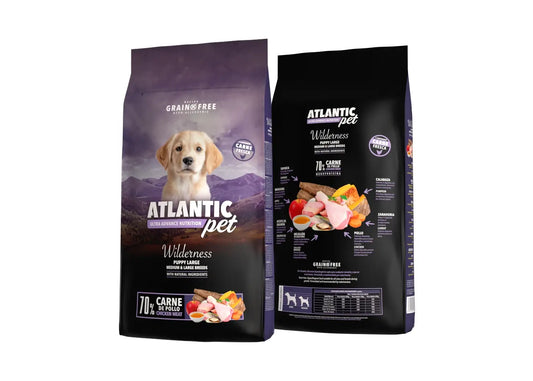 Atlantic Pet Ultra Grain Free Wilderness Puppy Medium & Large pienso sin cereales con pollo para cachorros de razas medianas y grandes, 2 y 12 kg