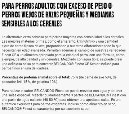 BELCANDO Finest Grain Free Senior pienso sin cereales para perros mayores pequeños y medianos