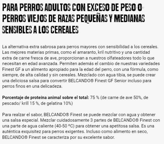 BELCANDO Finest Grain Free Senior pienso sin cereales para perros mayores pequeños y medianos