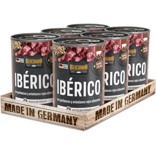 Comida húmeda BELCANDO Ibérico con Garbanzos y Arándanos para perros adultos sin cereales