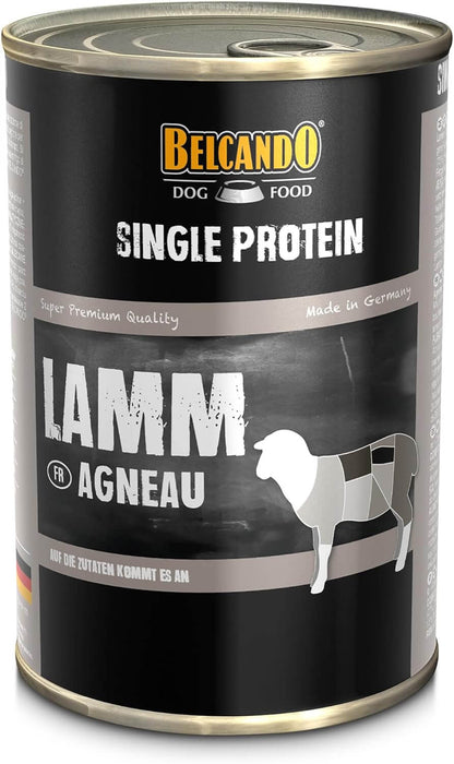 BELCANDO Single Protein Cordero – Alimento húmedo monoproteico premium para perros adultos, ideal para dietas de eliminación e intolerancias.