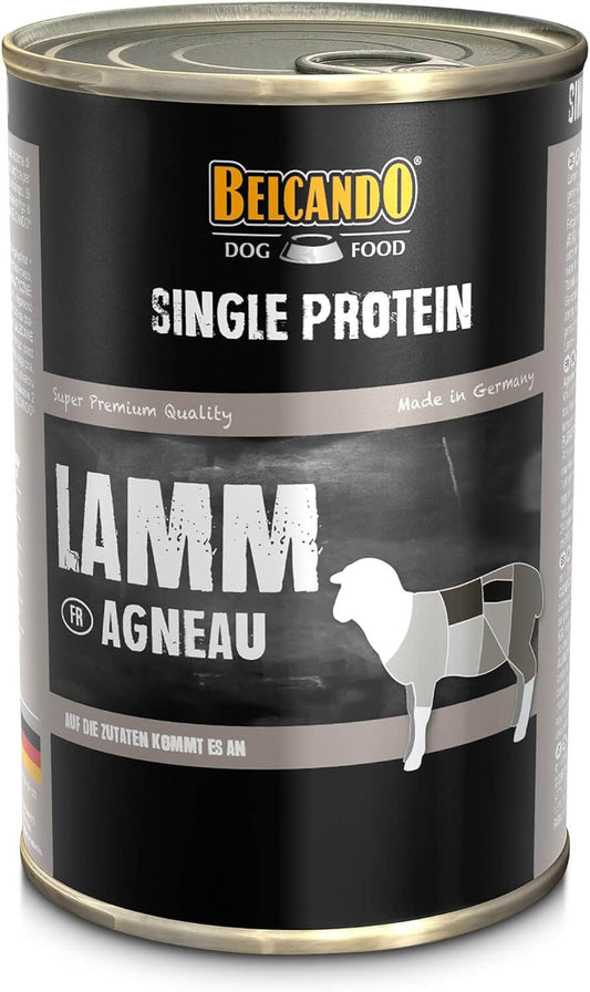 BELCANDO Single Protein Cordero – Alimento húmedo monoproteico premium para perros adultos, ideal para dietas de eliminación e intolerancias.