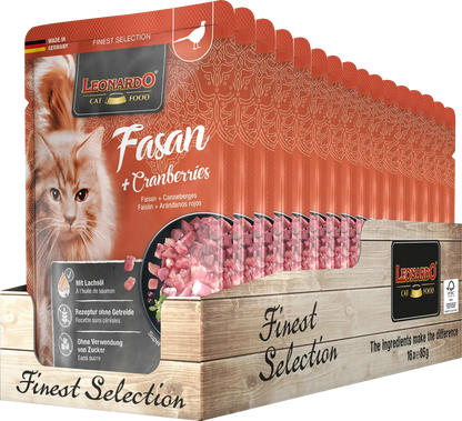LEONARDO Finest Selection menu de Faisán + Arándanos rojos.  Gabo y Gordo E Shop, la mejor tienda online en las Islas Canarias, España, tienda online para mascotas, perros, gatos, conejos, tortugas, animales, accesorios para mascotas en general. 