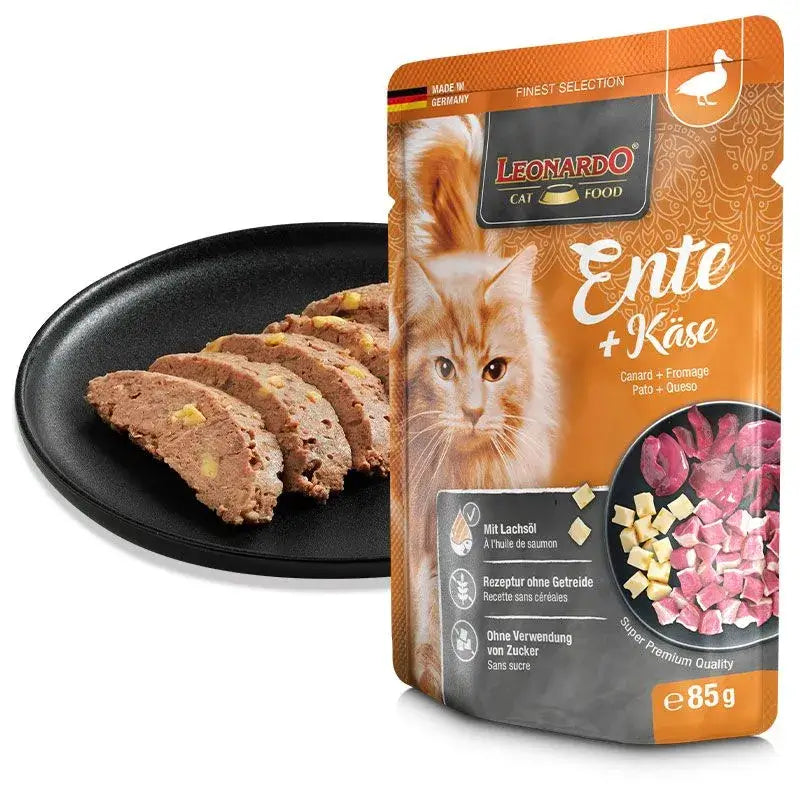 LEONARDO Finest Selection menu de pato y queso.  Gabo y Gordo E Shop, la mejor tienda online en las Islas Canarias, España, tienda online para mascotas, perros, gatos, conejos, tortugas, animales, accesorios para mascotas en general. 