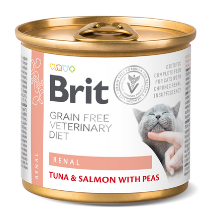 BRIT Grain Free Vet Diets Cat Renal pack de 6 latas de 200 g para gatos con insuficiencia renal crónica disponible en Gabo y Gordo E Shop Canarias.