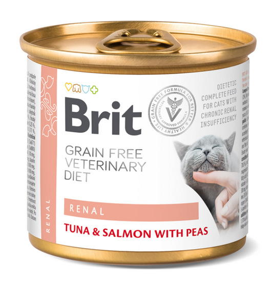 BRIT Grain Free Vet Diets Cat Renal pack de 6 latas de 200 g para gatos con insuficiencia renal crónica disponible en Gabo y Gordo E Shop Canarias.