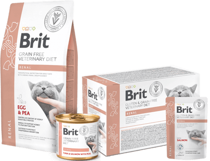 BRIT Grain Free Vet Diets Cat Renal pack de 6 latas de 200 g para gatos con insuficiencia renal crónica disponible en Gabo y Gordo E Shop Canarias.