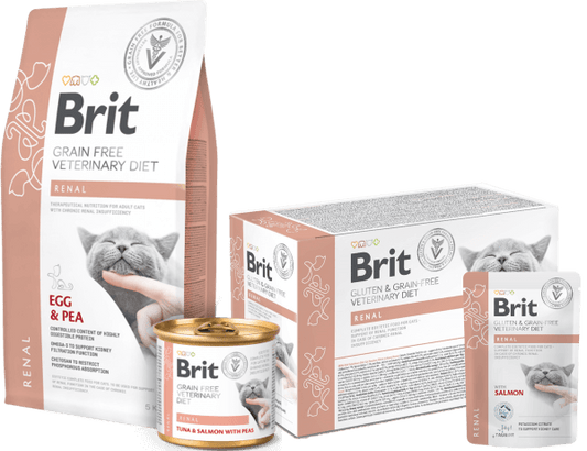 BRIT Grain Free Vet Diets Cat Renal pack de 6 latas de 200 g para gatos con insuficiencia renal crónica disponible en Gabo y Gordo E Shop Canarias.