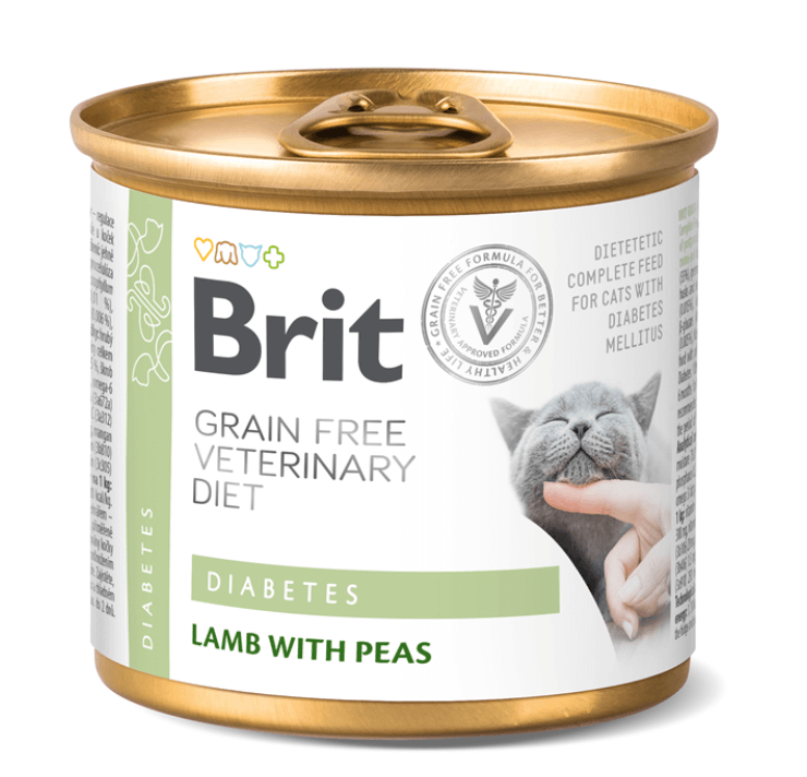 Lata de 200 g de BRIT Grain Free Vet Diets Cat Diabetes, comida húmeda sin cereales para gatos diabéticos.