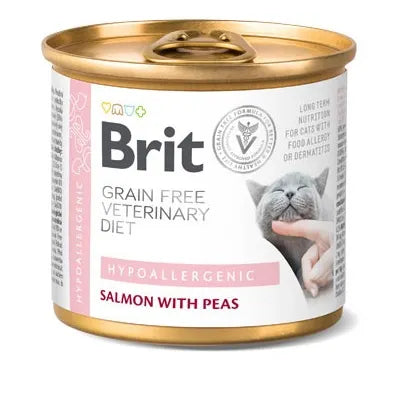 Comida húmeda BRIT Grain Free Vet Diets Cat Hypoallergenic para gatos, lata de 200 g.
