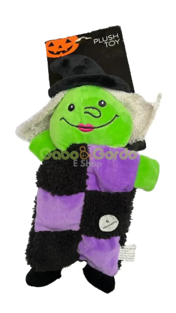 Bruja Verde Halloween de peluche de 35 cm con 6 chirriadores para perros