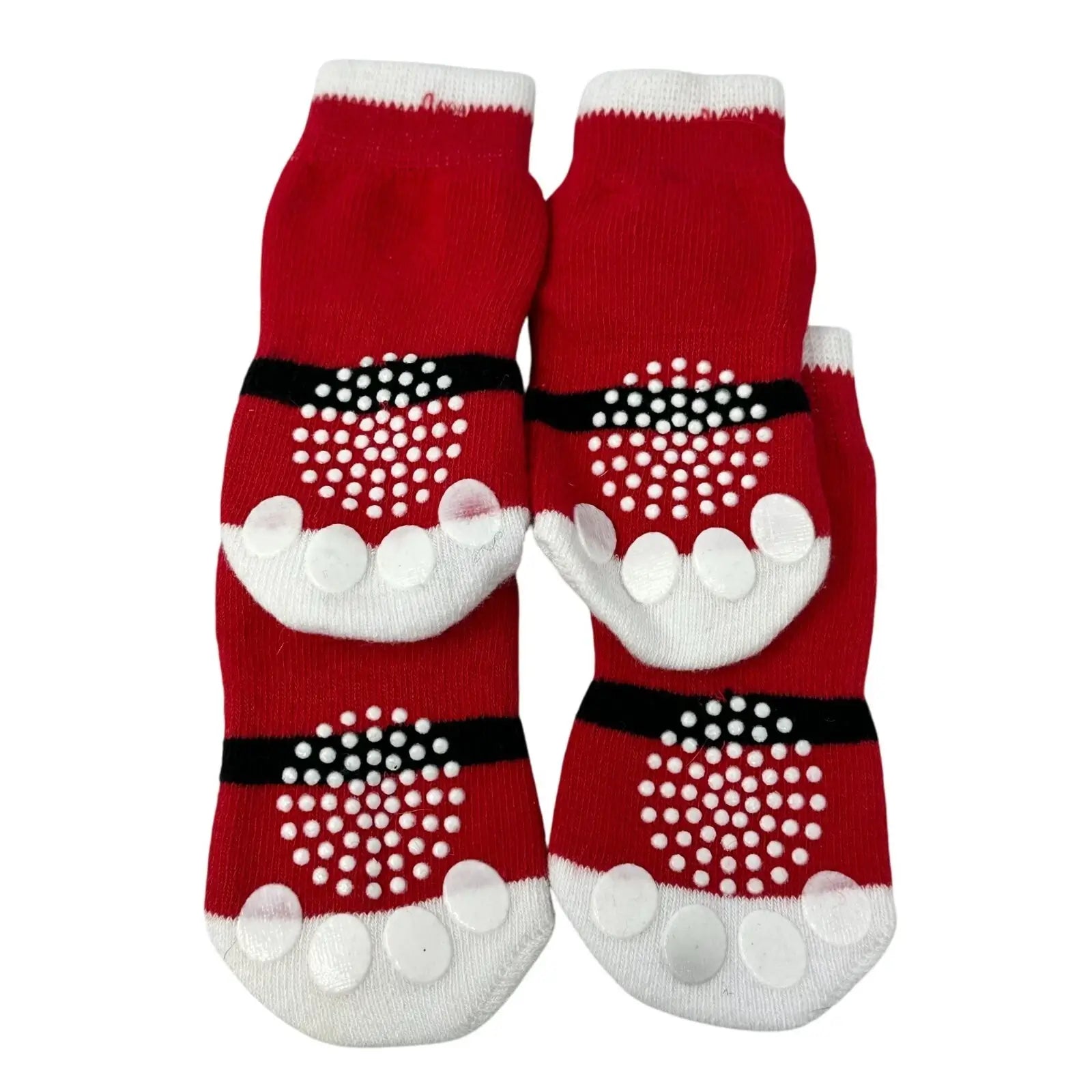 Calcetines navideños para perro Pup Crew con diseño de Papá Noel y suela antideslizante en color rojo y blanco