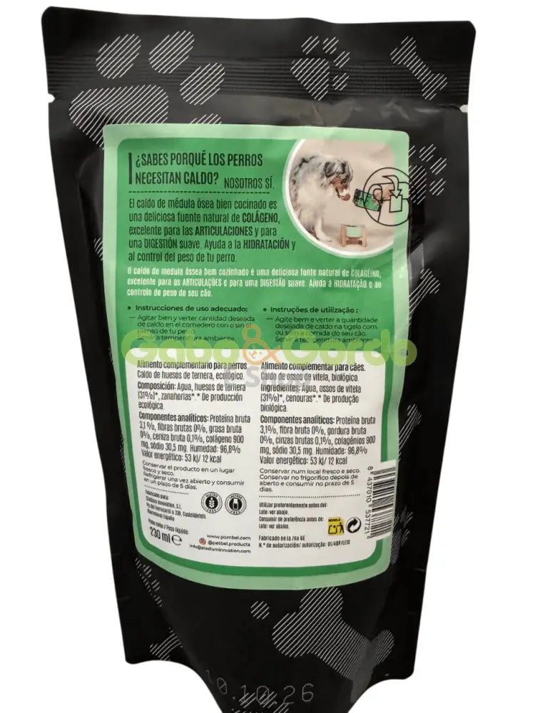 Caldo natural de huesos de ternera ecológica para perros – Complemento alimenticio para digestión, articulaciones y salud urinaria