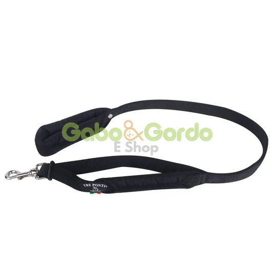 Correa doble TRE PONTI negra de 105 cm para perros grandes con asas acolchadas.