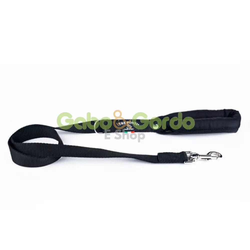 Correa negra TRE PONTI con agarre acolchado de 115 cm para perros medianos y grandes