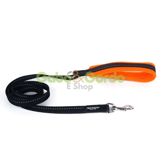 Correa TRE PONTI negra con malla naranja de 130 cm para perros pequeños y medianos