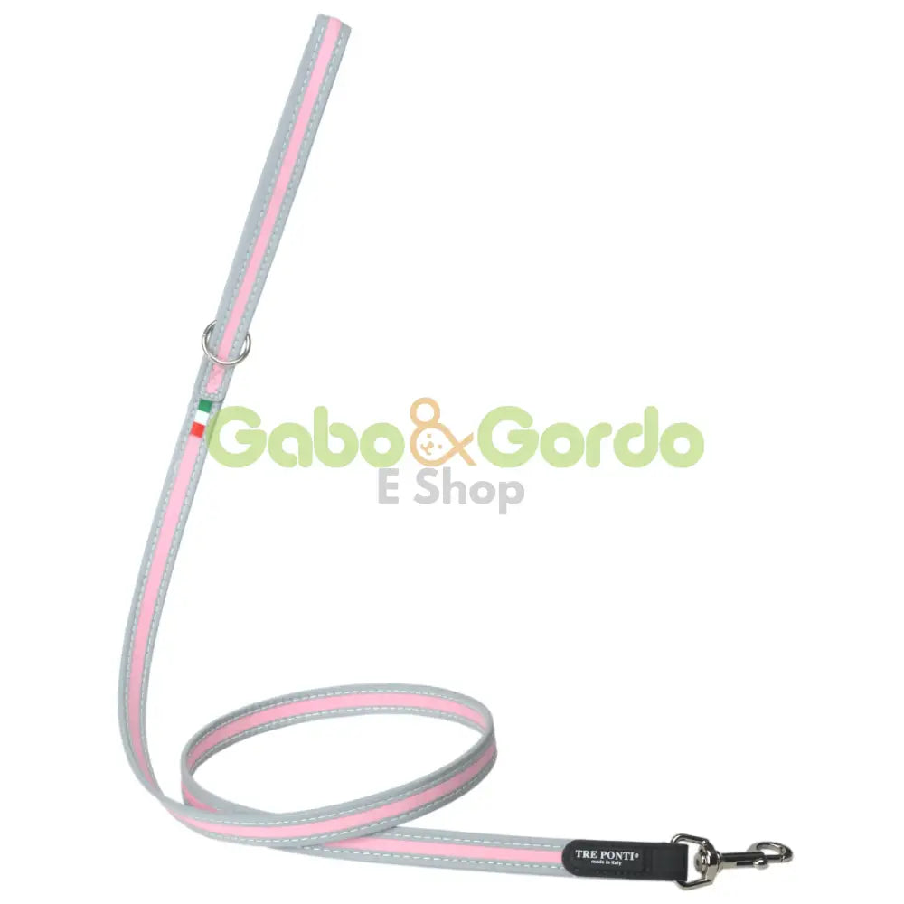 Correa reflectante TRE PONTI rosa 118 cm para perros pequeños y medianos, diseño italiano e impermeable