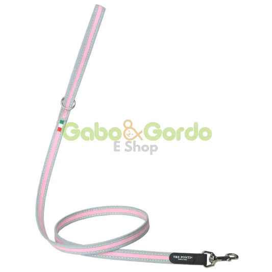 Correa reflectante TRE PONTI rosa 118 cm para perros pequeños y medianos, diseño italiano e impermeable