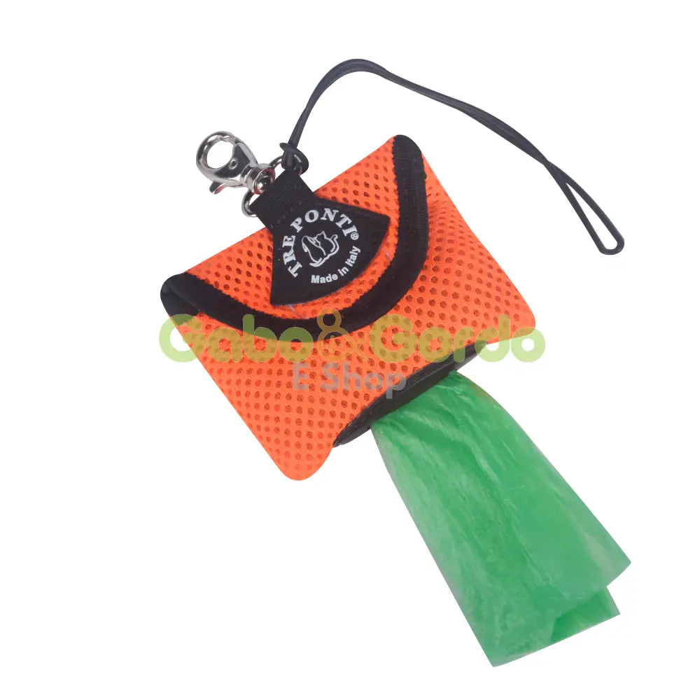Dispensador de bolsas para perros TRE PONTI color naranja, diseño silencioso y compacto