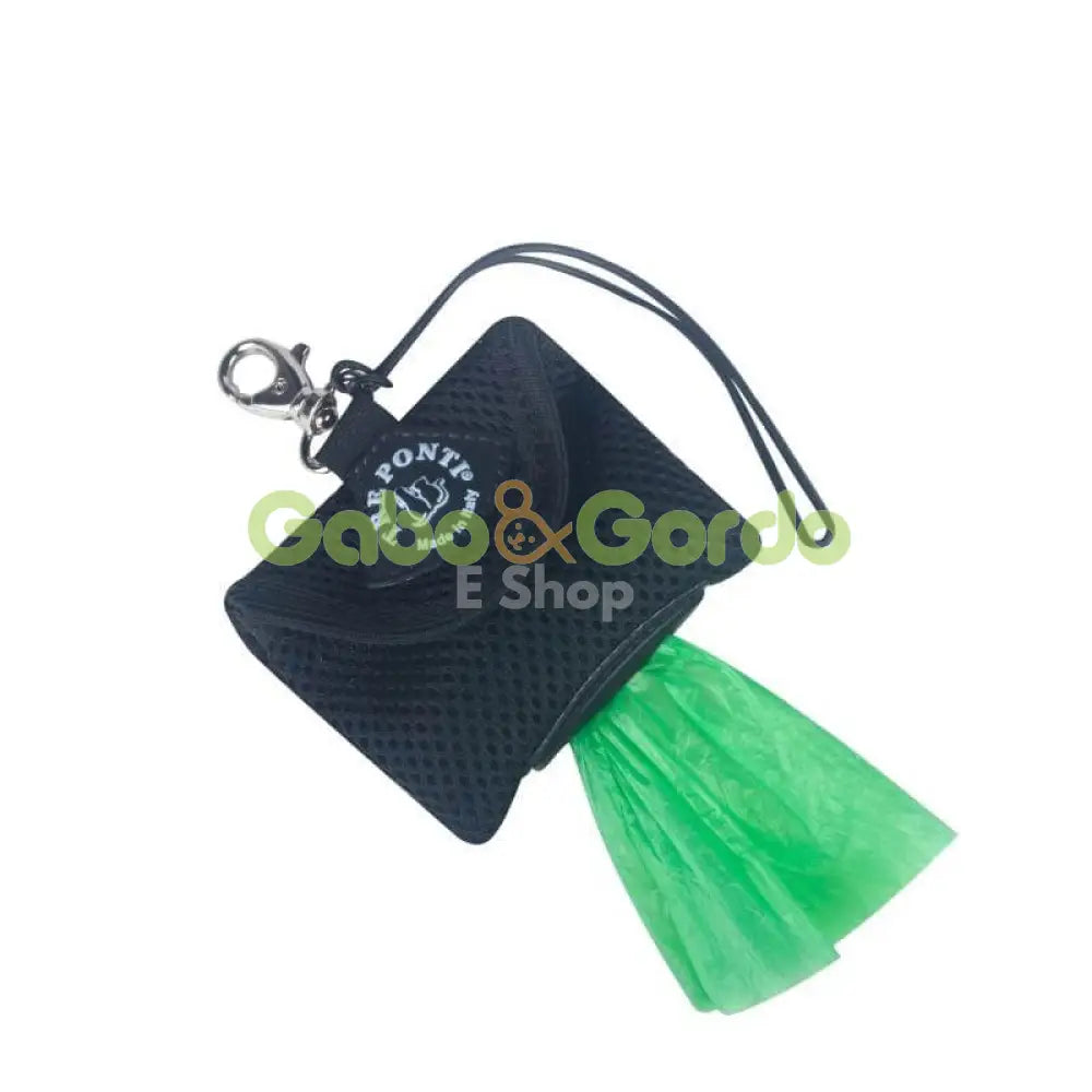 Dispensador de bolsas TRE PONTI en color negro para perros, diseño silencioso y práctico