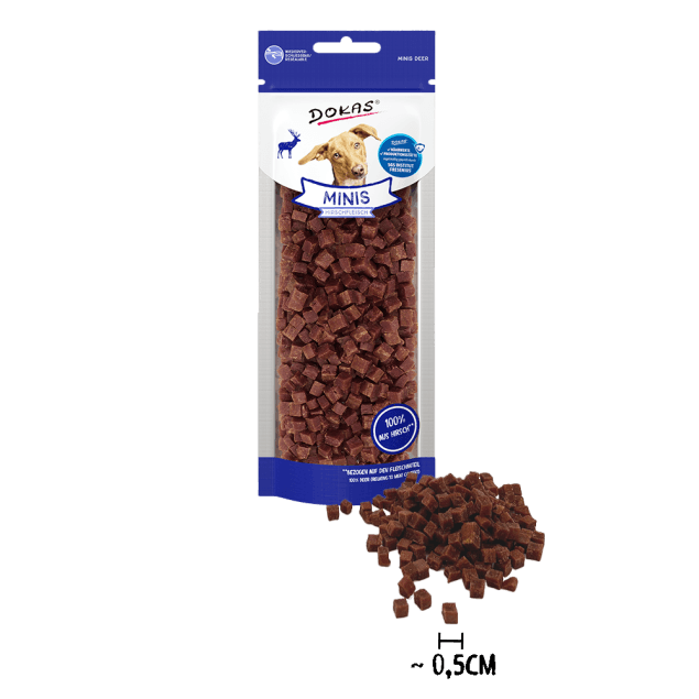 Dokas Minis con Venado 60 g, snacks para perros con 93 % de carne de venado, ricos en proteínas y bajos en grasa