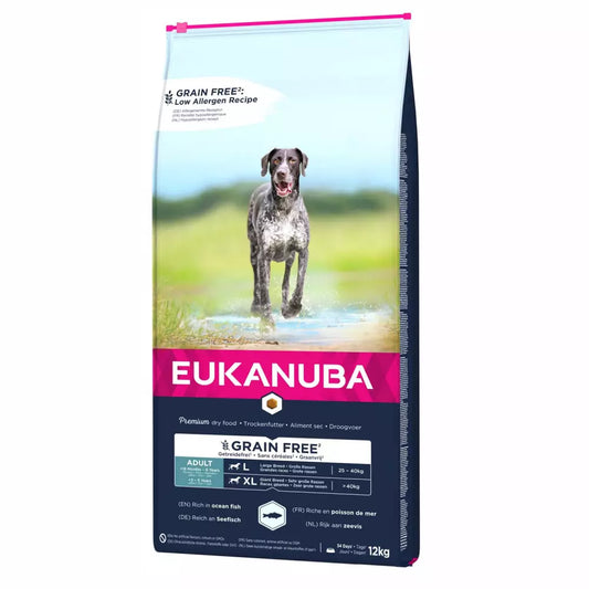 Eukanuba Pienso Para Perros Adultos Grain Free De Pescado Azul en Gabo&Gordo Pet Shop en Las Palmas de Gran Canaria tienda para mascotas, perros, gatos, conejos, tortugas, animales, accesorios para mascotas