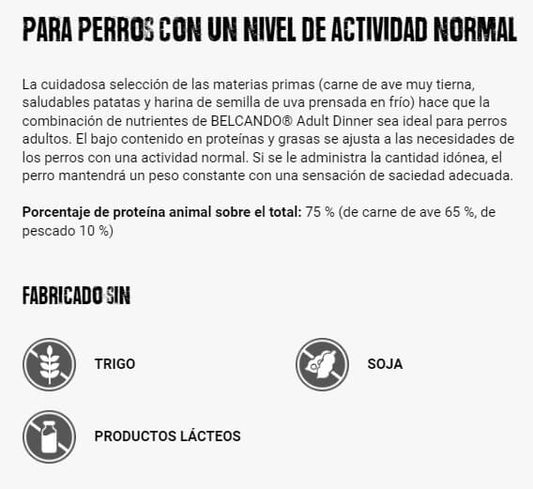 BELCANDO ADULT DINNER | Pienso para perro adulto Gabo y Gordo Pet Shop en las Islas Canarias, España, tienda online para mascotas, perros, gatos, conejos, tortugas, animales, accesorios para mascotas en general. 