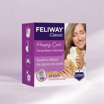 FELIWAY Classic Difusor con recambio de 48 ml para reducir el estrés, el marcaje con orina y los arañazos en gatos. Disponible en Gabo y Gordo E Shop con envío en Canarias.