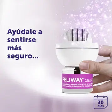 FELIWAY Classic Difusor con recambio de 48 ml para reducir el estrés, el marcaje con orina y los arañazos en gatos. Disponible en Gabo y Gordo E Shop con envío en Canarias.