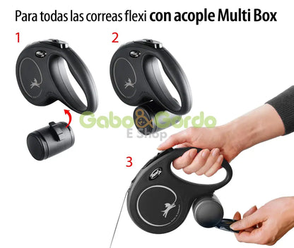FLEXI Multi Box (negro) | dispensador de croquetas o bolsas higiénicas para perros.  Gabo y Gordo E Shop, la mejor tienda online en las Islas Canarias, España, tienda online para mascotas, perros, gatos, conejos, tortugas, animales, accesorios para mascotas en general. 
Gabo y Gordo E Shop in Canary Islands, the best store for pets, dogs, cats, rabbits, turtles, animals, pet accessories.