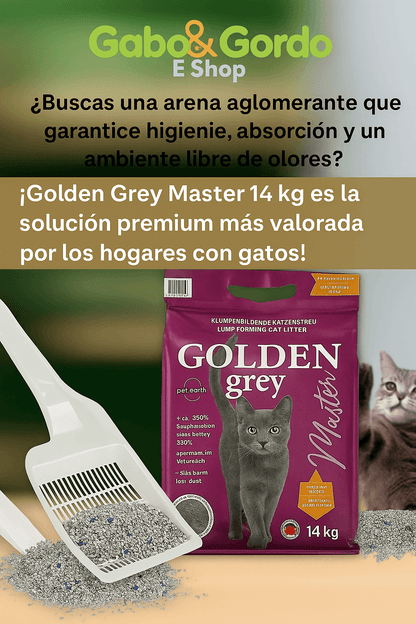 Golden Grey Master arena aglomerante premium para gatos con sílice y aroma a talco