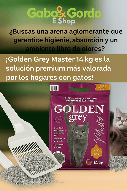 Golden Grey Master – Arena aglomerante premium para gatos con sílice y aroma a talco