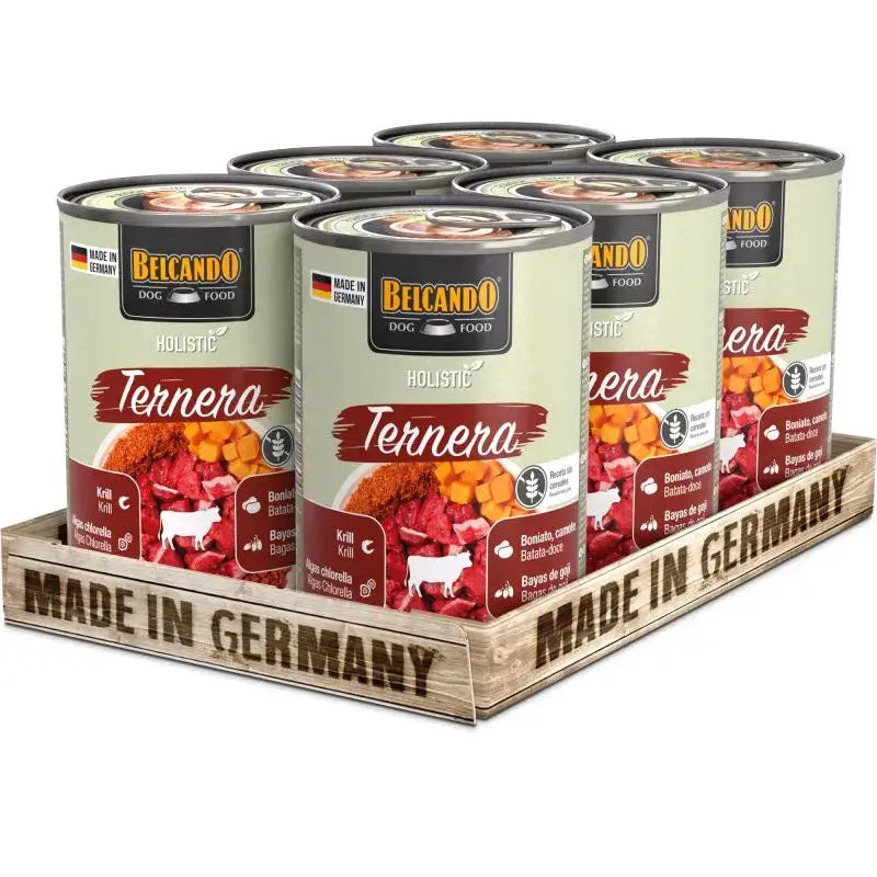 Comida húmeda holística para perros adultos con ternera y superalimentos sin cereales Made in Germany