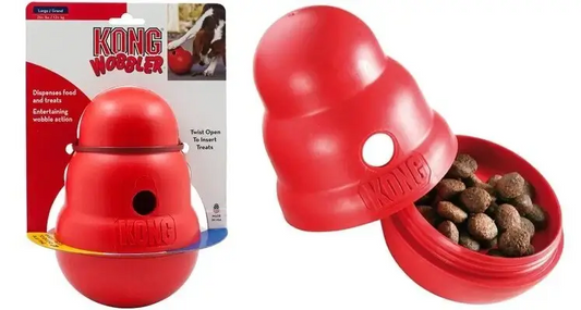 KONG Wobbler dispensador de comida / Wobbler dispensador de golosinas.  Gabo y Gordo Pet Shop, tienda online en las Islas Canarias, España, tienda online para mascotas, perros, gatos, conejos, tortugas, animales, accesorios para mascotas en general. 