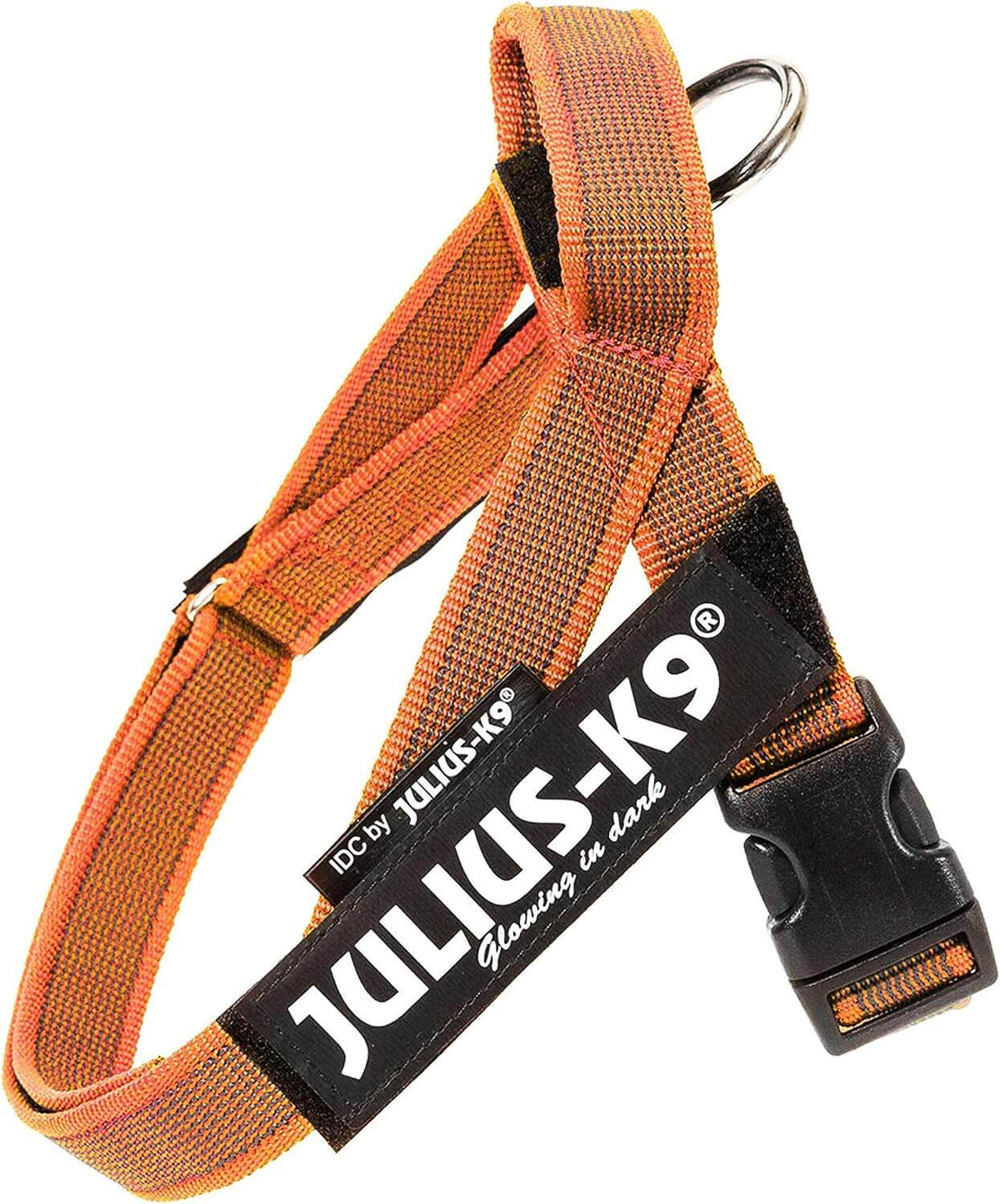 Arnés de cinta JULIUS K9 IDC en colores gris y naranja para perros.