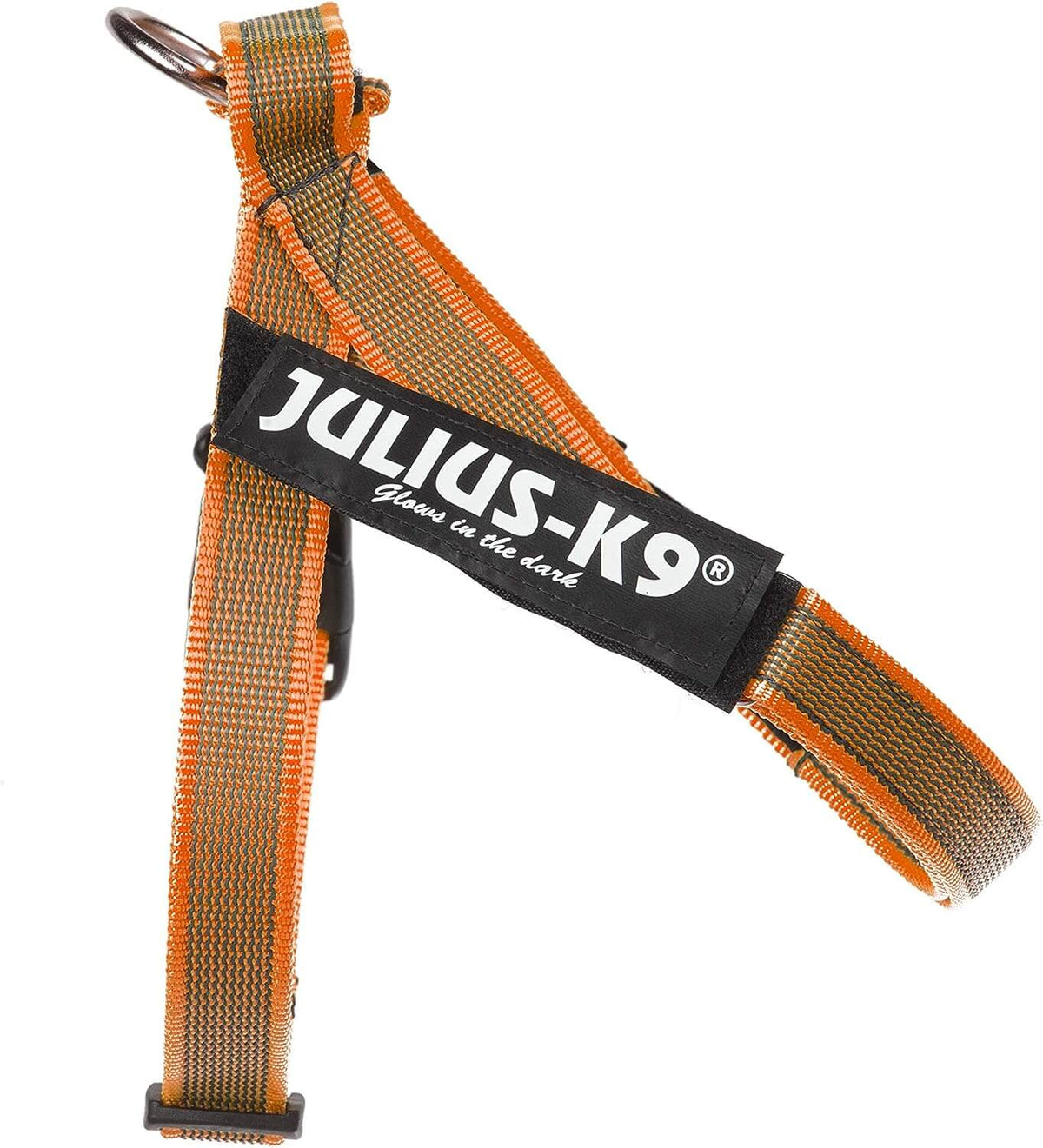 Arnés de cinta JULIUS K9 IDC en colores gris y naranja para perros.