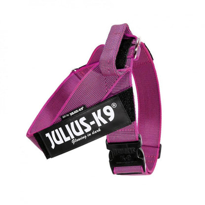 Arnés de cinta JULIUS K9 IDC en colores gris y rosa para perros.