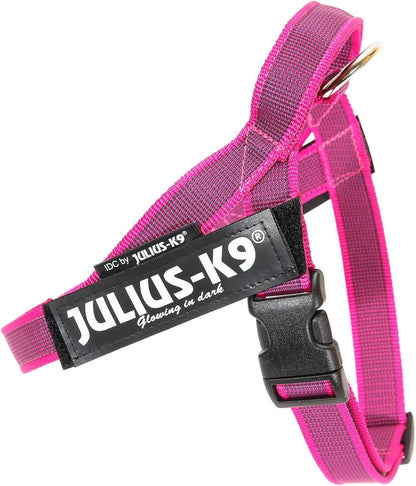 Arnés de cinta JULIUS K9 IDC en colores gris y rosa para perros.