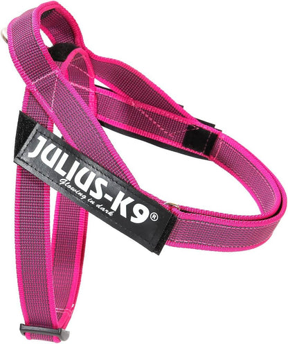 Arnés de cinta JULIUS K9 IDC en colores gris y rosa para perros.