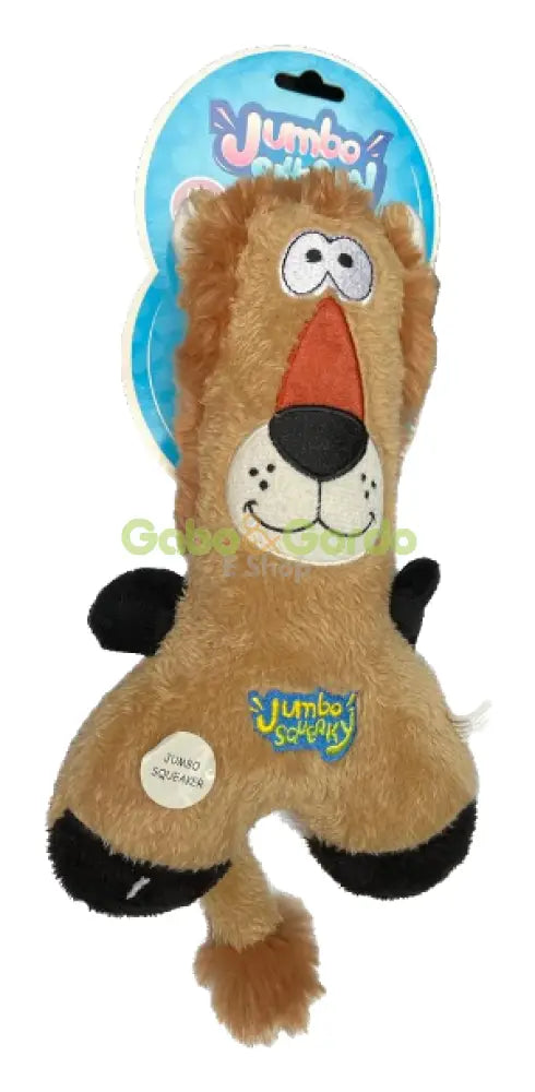 JUMBO Squeaky León marrón de 36 cm, juguete de peluche suave con chirriador para perros