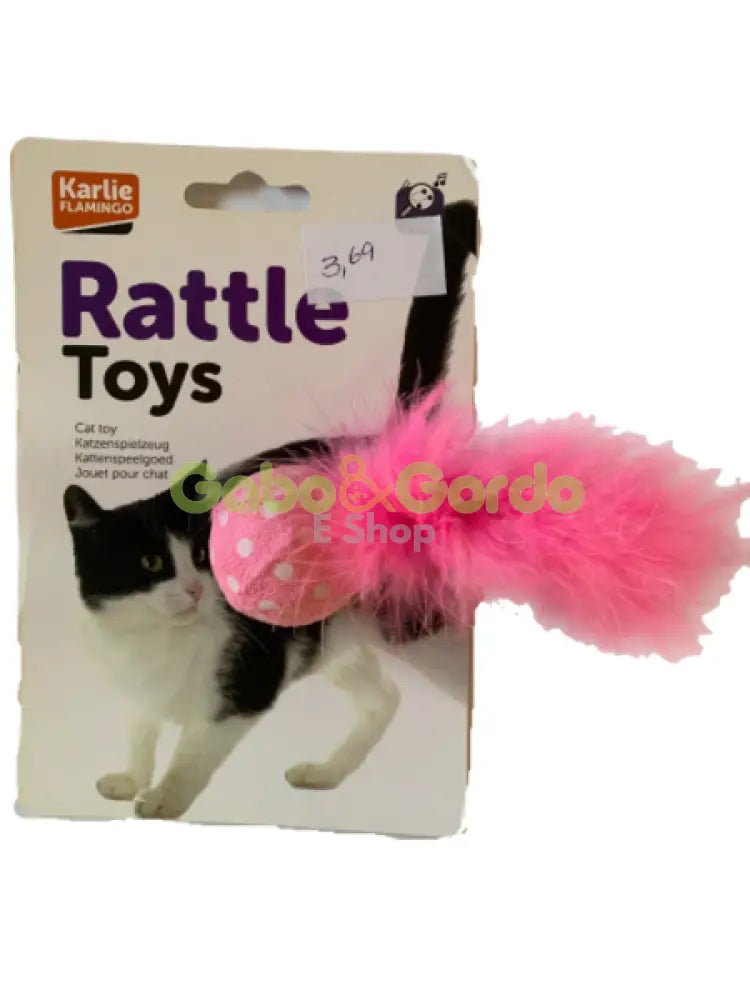 Pelota Karlie Flamingo Polka rosada con plumas y sonido para gatos