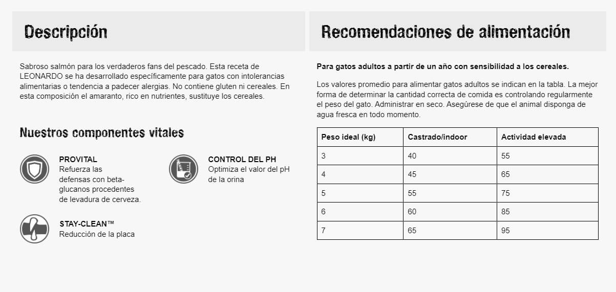 LEONARDO Adult GF Salmón pienso grain free para gatos adultos en Gran Canaria Canarias