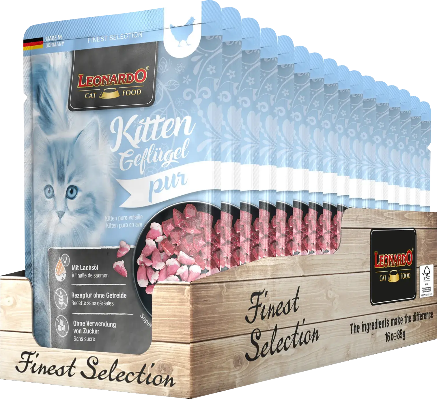 LEONARDO Menu Kitten Puro en Ave – Comida húmeda natural sin cereales para gatitos hasta 1 año
