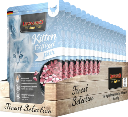 LEONARDO Menu Kitten Puro en Ave – Comida húmeda natural sin cereales para gatitos hasta 1 año