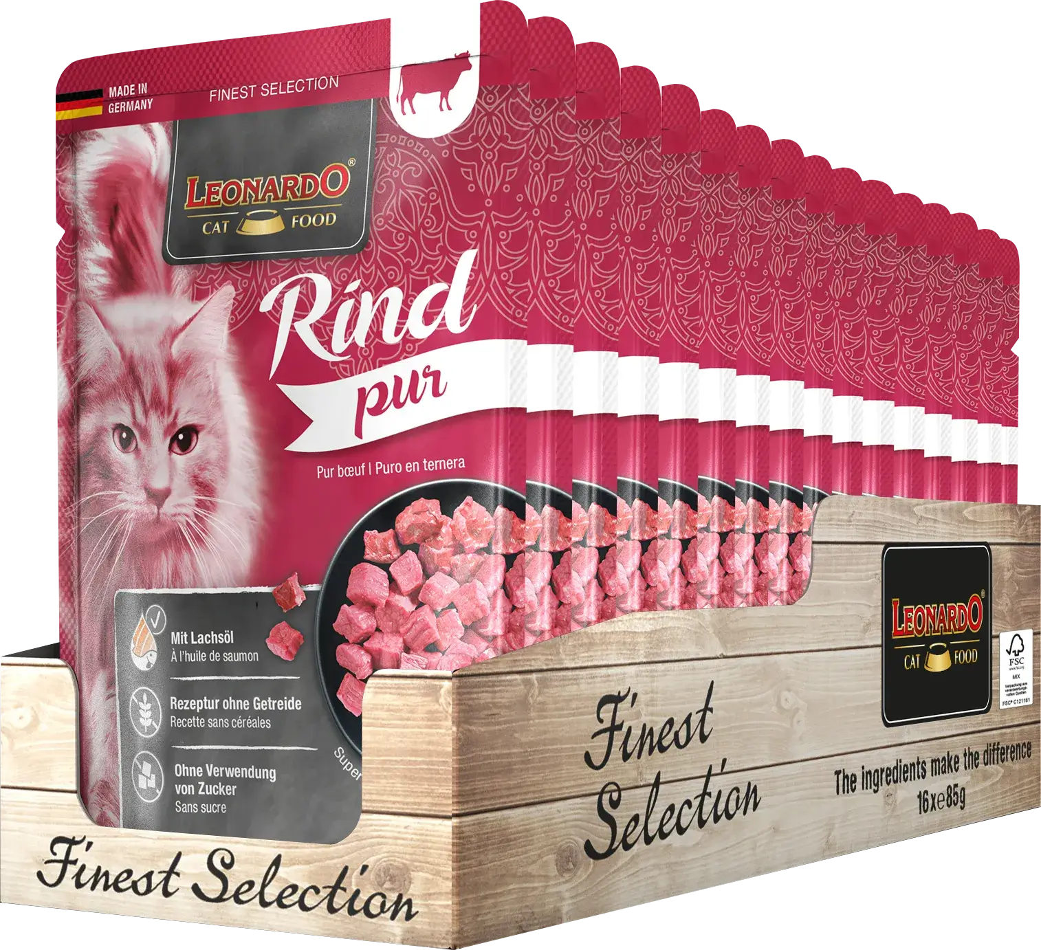 LEONARDO Menu Puro en Ternera – Comida húmeda natural sin cereales para gatos adultos