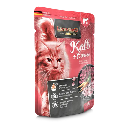 LEONARDO Menu Finest Selection Ternera y Verduras – comida húmeda sin cereales para gatos adultos con zanahorias