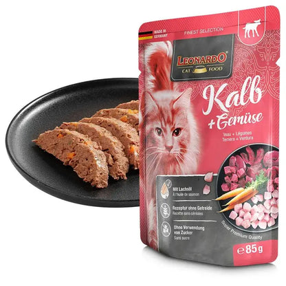 LEONARDO Menu Finest Selection Ternera y Verduras – comida húmeda sin cereales para gatos adultos con zanahorias